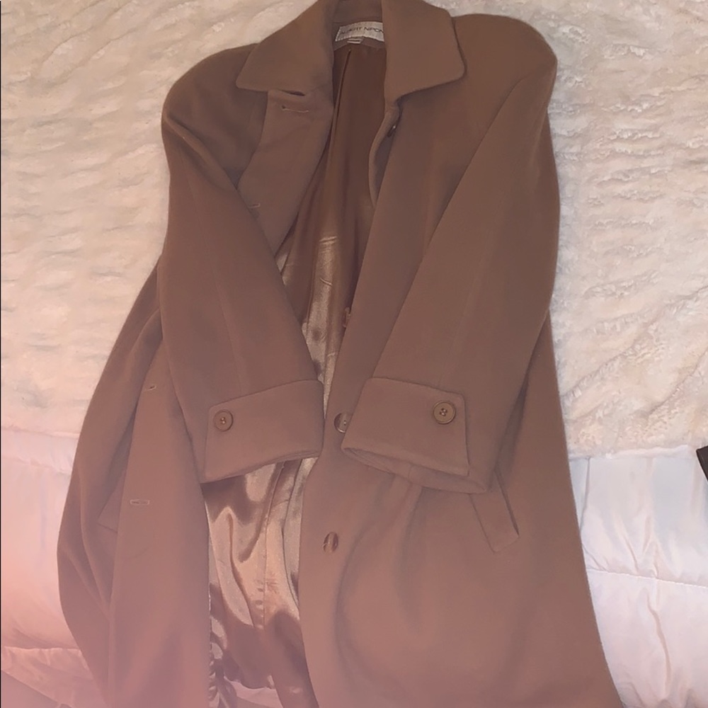 Albert Nipon camel tan double breasted coat